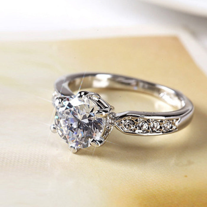 Wholesale Luxurious temperament simulation diamond ring, copper silver plated ring with open mouth, zircon single diamond movable mouth ring