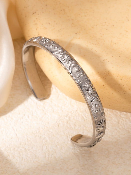Wholesale embossed sun moon star opening bracelet