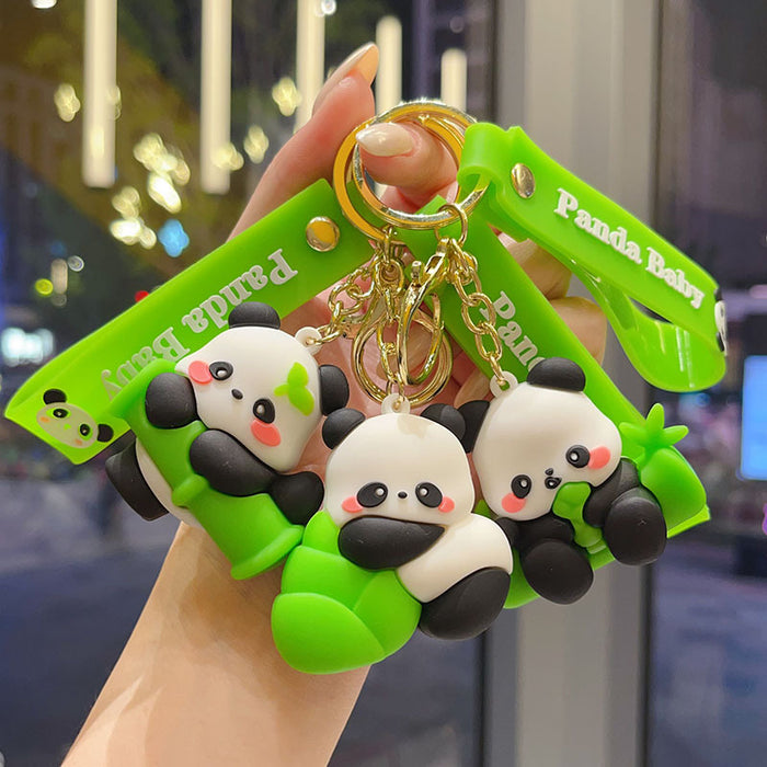 Wholesale Cute Cartoon Panda Keychain Soft PVC Bamboo Panda Handstand Decorative Accessory