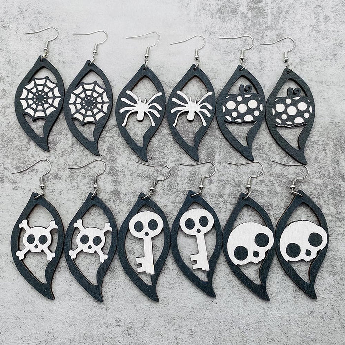 Wholesale  Pumpkin Skull Ghost Earrings  S-Shaped Wooden Earrings  Party Accessories
