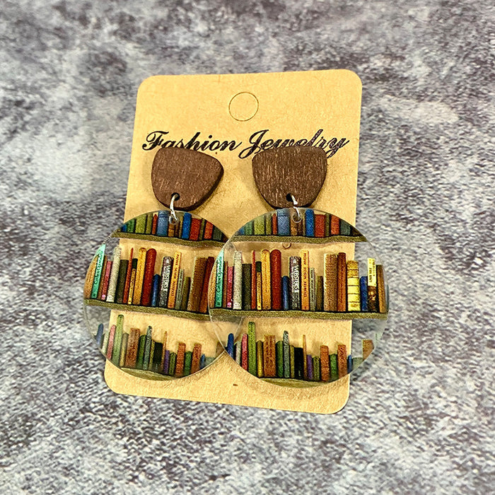 Wholesale Acrylic earrings, classic water droplet splicing bookshelf, acrylic teacher earrings