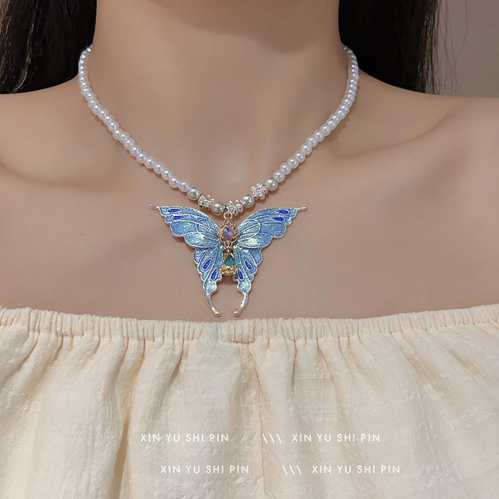 Wholesale Colorful enamel butterfly necklace pendant with high-end feel collarbone chain