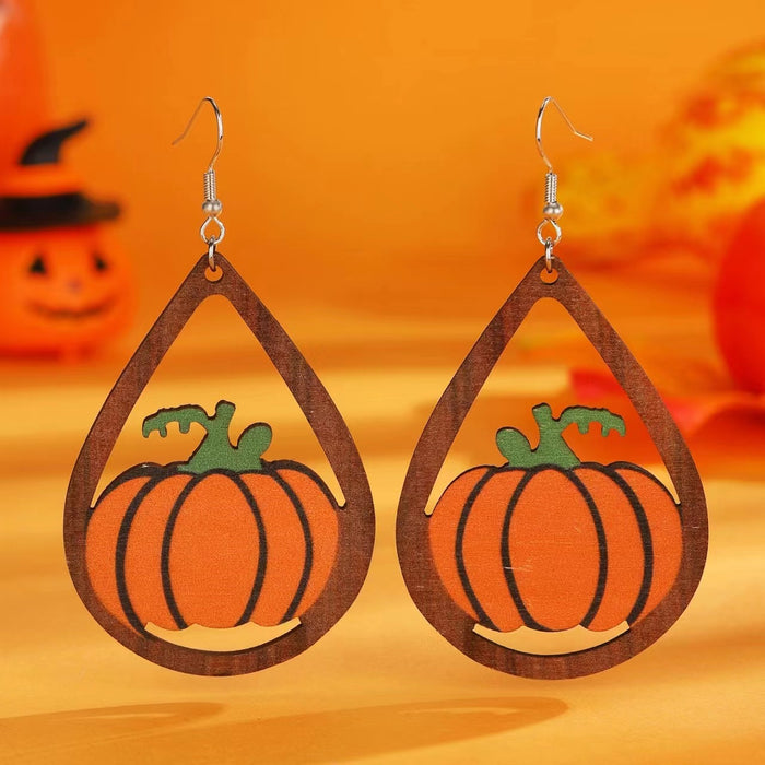 Wholesale  Gothic Black Cat Ghost Pumpkin ing Triple Pendant Earrings Wooden Funny Earrings