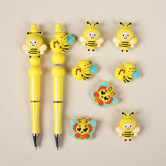 Wholesale 20pcs Cartoon bee silicone beads jewelry loose beads children DIY bead pen three-dimensional silicone beads