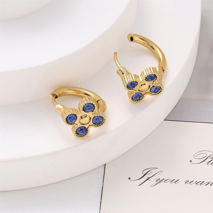 Wholesale Titanium steel diamond studded clover earrings with light luxury design and fashionable ear buckle