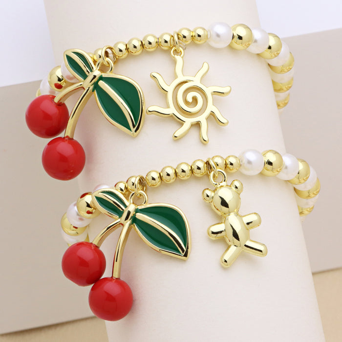 Wholesale Round copper bead clip pearl bracelet cherry sun starfish scallop fish love heart pendant