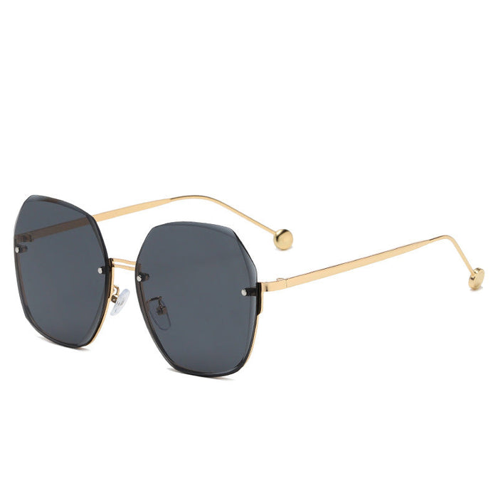 Wholesale Trendy Frameless Irregular Pc Sunglasses Pink Lens Gold Frame  UV400 Fashion Accessory