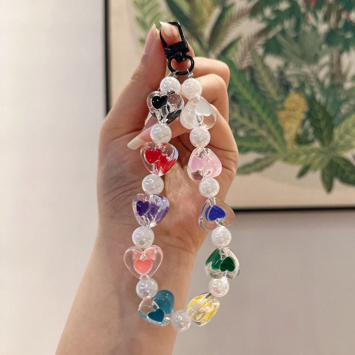 Wholesale Creative Acrylic Beaded Phone Chain, Car Keychain, Love Car Keychain, Peach Heart Keychain Accessories