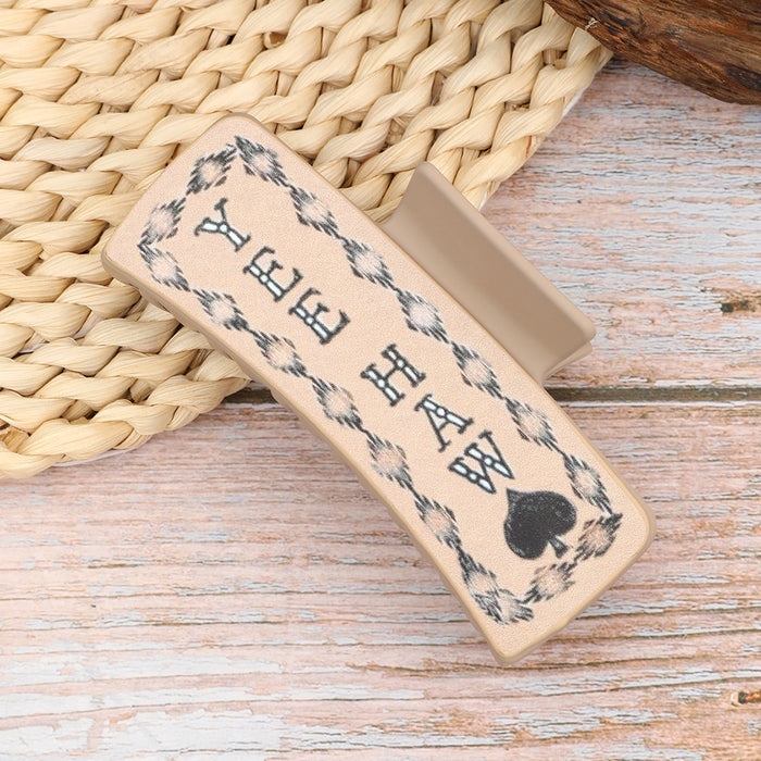 Wholesale Western Cowboy Style Cactus English Letters Leather Women' s Hair Clip Grab Shark Clip
