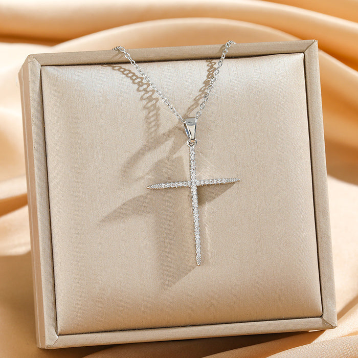 Wholesale Chic Cross Necklace Titanium Steel Real Gold Plating Jewelry Accessory