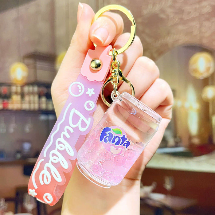 Wholesale Acrylic Oil-filled Beverage Bottle Keychain JDC-KC-ShiH005