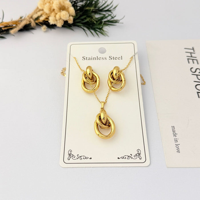 Wholesale Gold Plated Stainless Steel Geometric Necklace and Earring Set