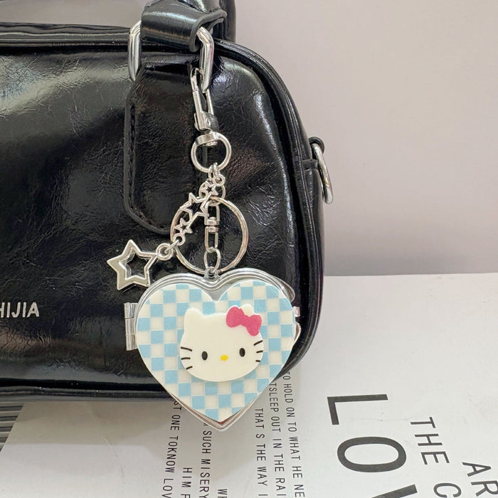 Wholesale Cartoon Heart Portable Mirror Keychain Bag Charm Alloy Electroplating