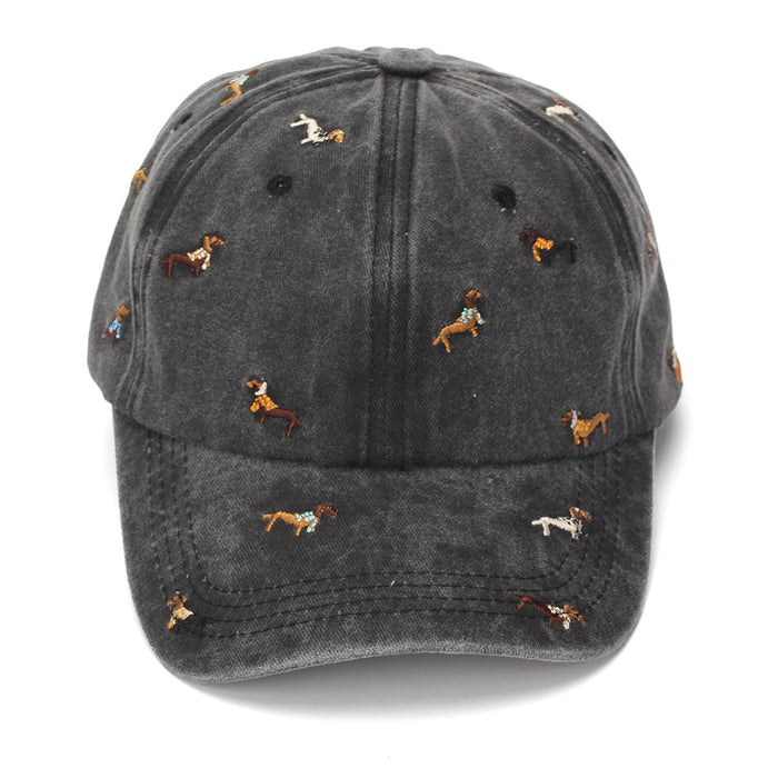 Wholesale Stylish Distressed Baseball Cap with Dachshund Embroidery American Retro Soft Top