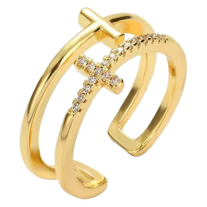 Wholesale Double Cross Micro-Paved Diamond Ring