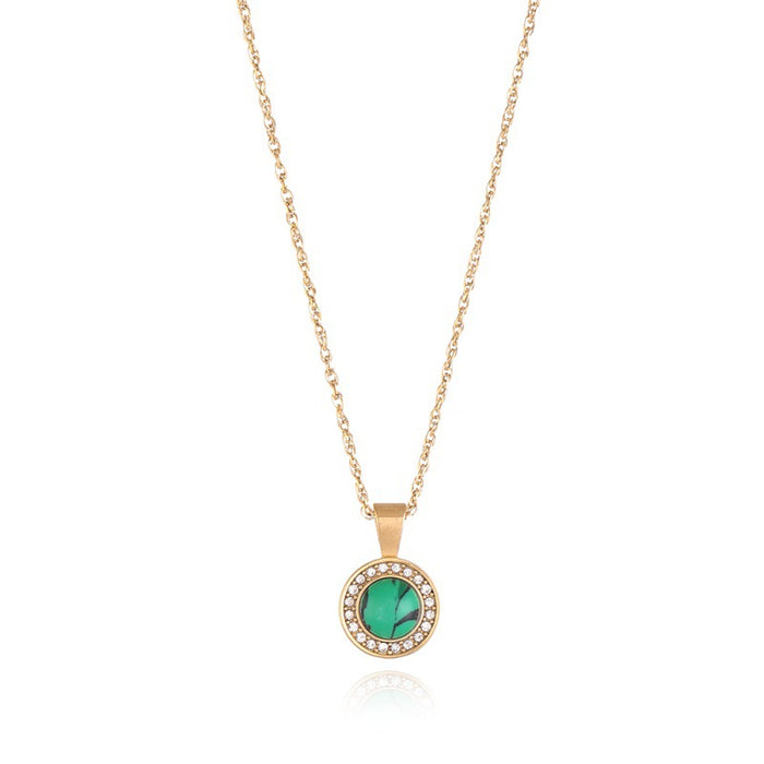 Wholesale Vintage diamond inlaid circular natural stone pendant necklace, light luxury niche stainless steel collarbone chain jewelry wholesale