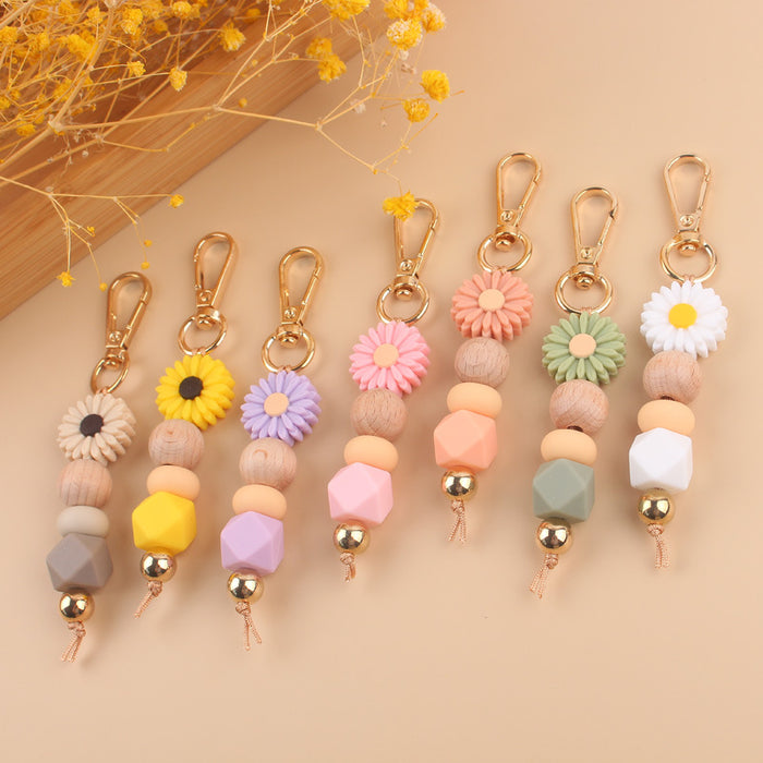 Wholesale Little Daisy Handmade Silicone Beaded Keychain JDC-KC-GuangTian027