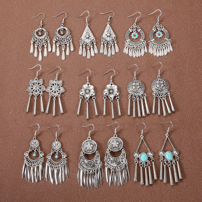 Wholesale Alloy Tassel Long Ethnic Style Earrings JDC-ES-Gumi008