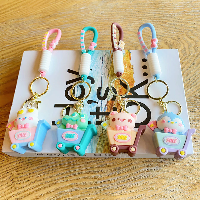 Wholesale Cartoon shopping cart keychain exquisite figurine backpack ornament hanging decoration