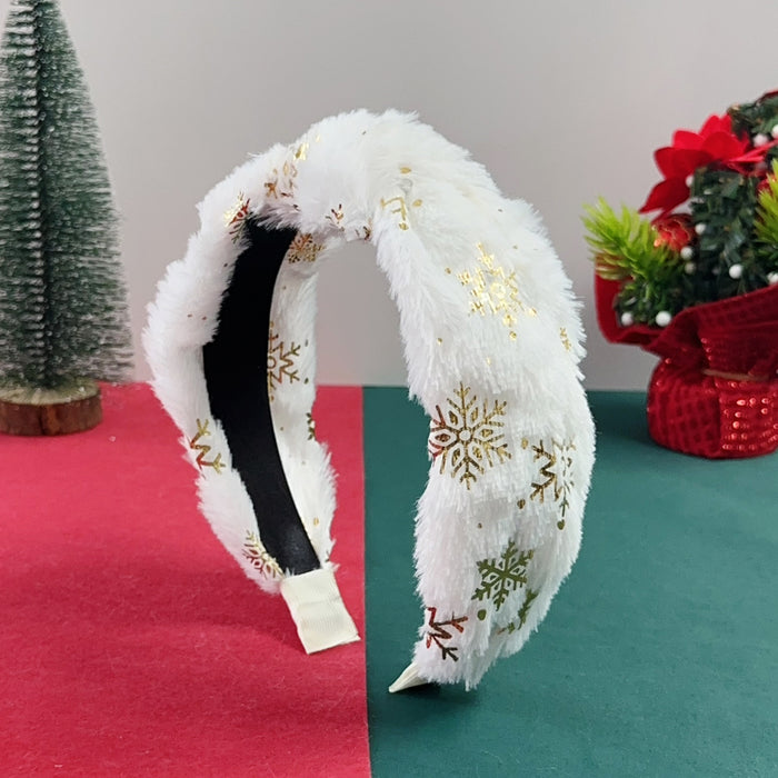 Wholesale Christmas plush headband with gold foil,  snowflake headband,  sweet plush hair,  autumn and winter headband,  holiday headband