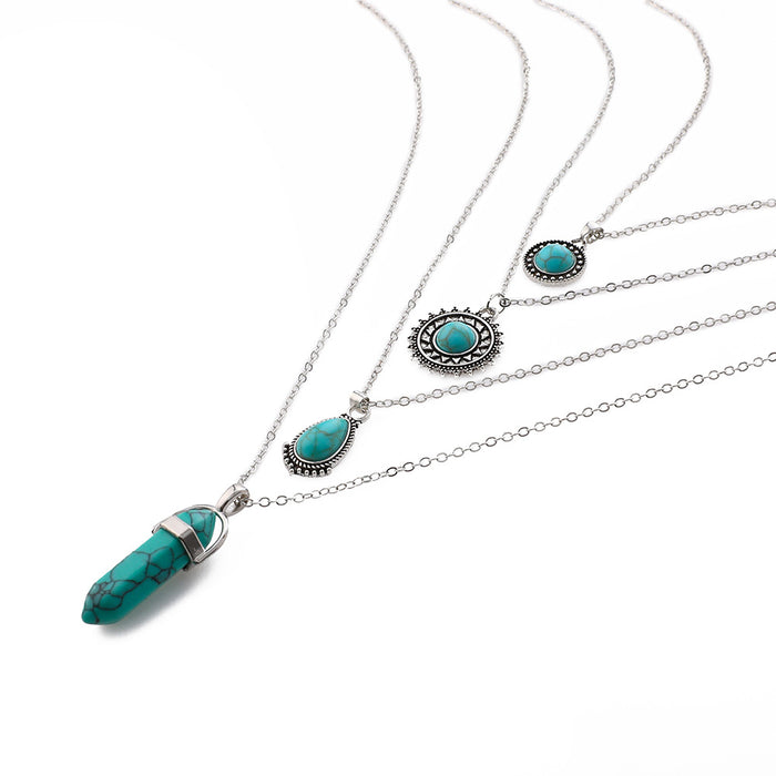 Wholesale Retro Bohemian Turquoise 4 Layer Necklace