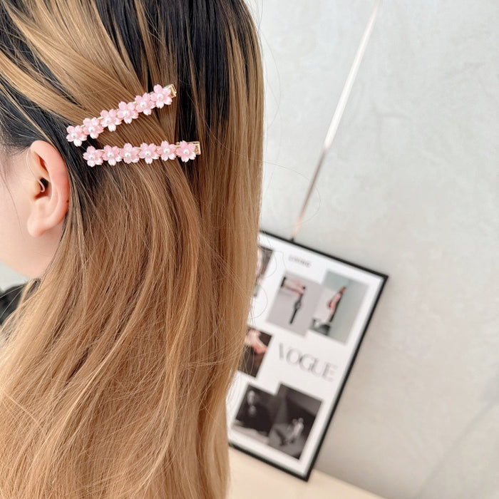 Wholesale Flower studded diamond side clip bangs clip straight clip pearl hairpin hair accessory