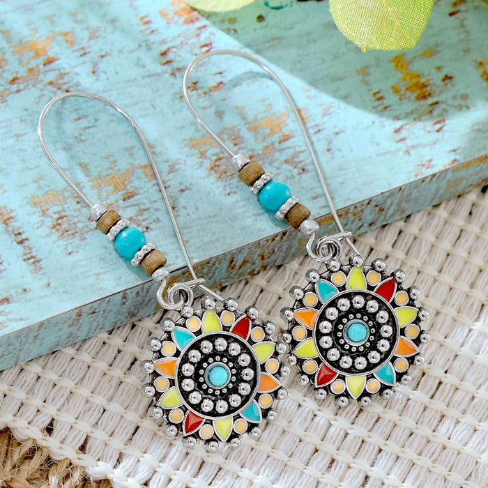 Wholesale 2pcs Vintage Ethnic Style Turquoise Earrings Bohemian Jewelry