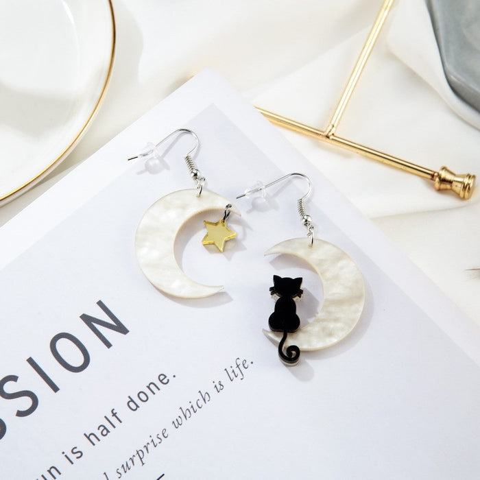 Wholesale Cat Acrylic Earrings Moon Star Design Fashion Jewelry Accessory MOQ≥2