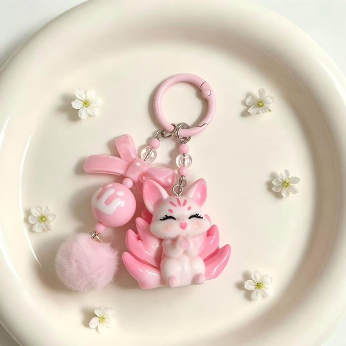 Wholesale Resin Cartoon Nine-Tailed Fox Phone Pendant Cute Keychain Accessory for Girls