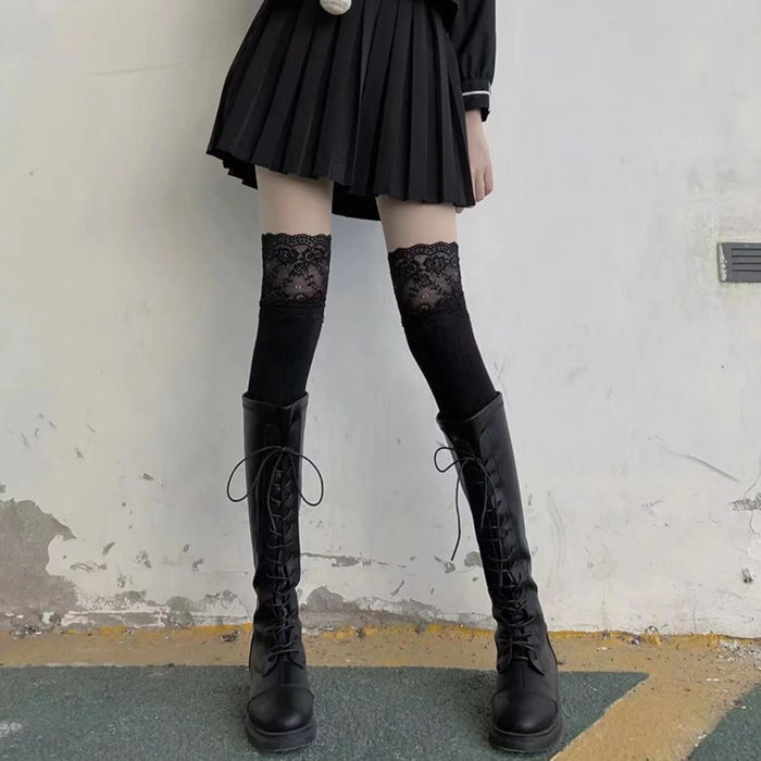 Wholesale Lace Stocking Over Knee JK Black and White Lace Thigh Socks for Women