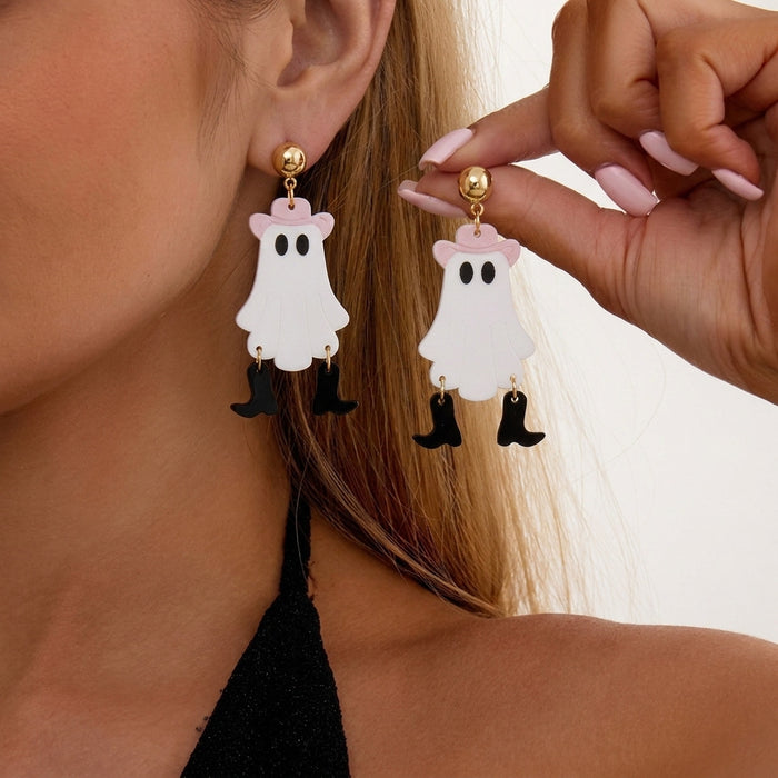 Wholesale Acrylic Ear Studs Cartoon White Skull Ghost Design Party Jewelry