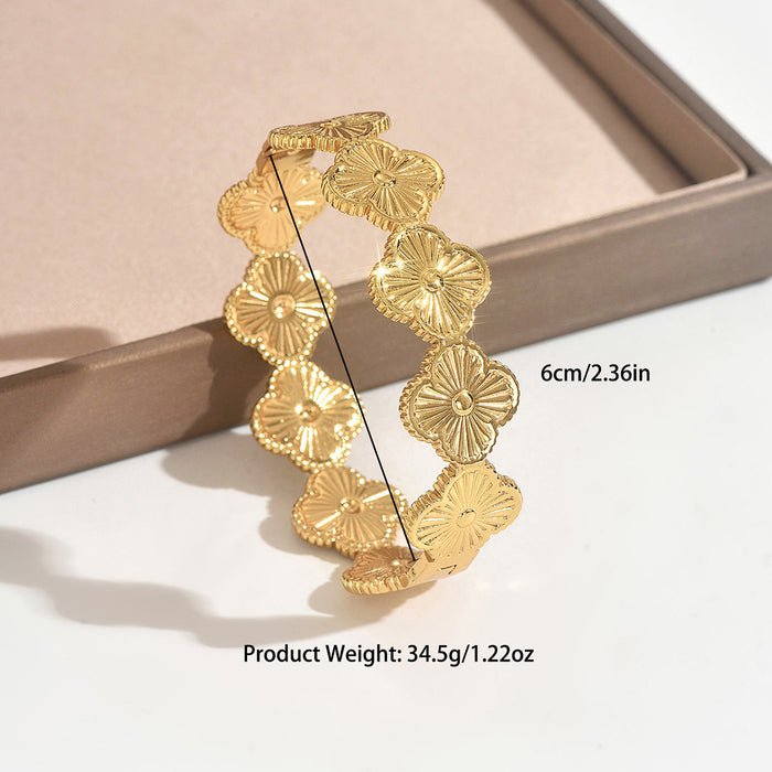 Wholesale Women Four Leaf Clover Bangle Chic Laser Flower Splicing Design With Buckle Clasp Trendy Jewelry Accessory