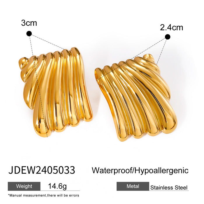 Wholesale 18K Gold Stainless Steel Square Wave Texture Earrings JDC-ES-JD346