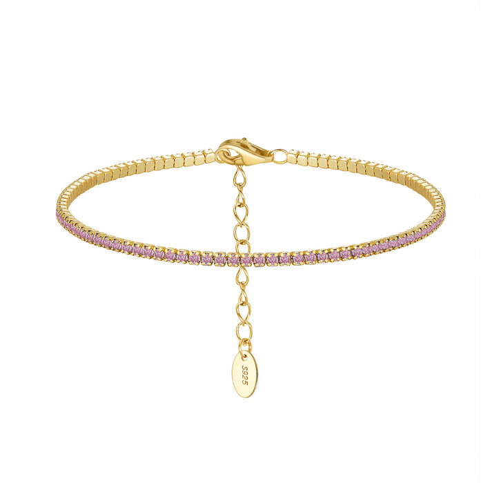 Wholesale Solid Zircon Tennis Chain Pure Silver Adjustable Bracelet