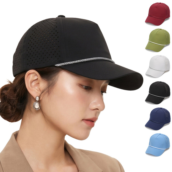 Wholesale White Quick-Dry Baseball Cap with Strap - Breathable Perforated Sun Protection Hat for Summer Outdoor Activities