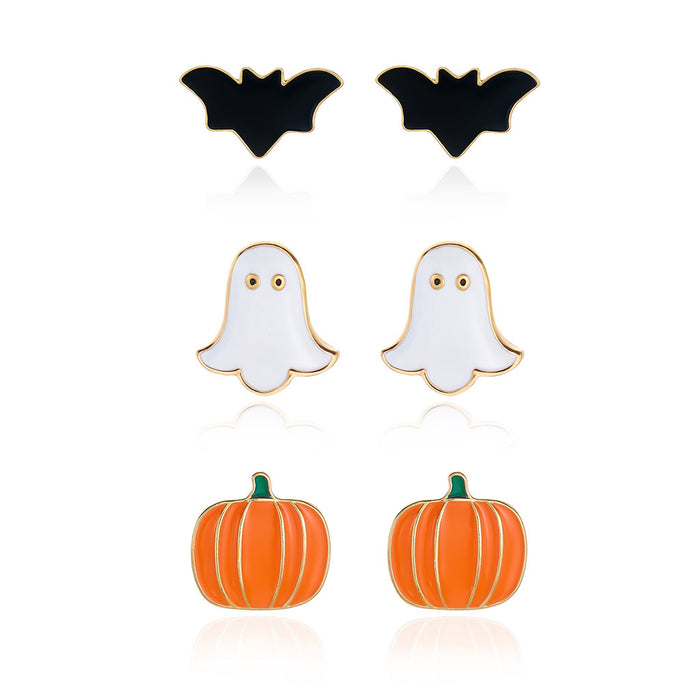 Wholesale  Drip Oil Pumpkin Ghost Bat Jewelry Set Alloy Necklace Earrings Ring