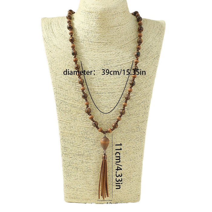 Wholesale Handmade Wood Beaded Long Necklace Boho Tassel Jewelry Accessory MOQ≥2