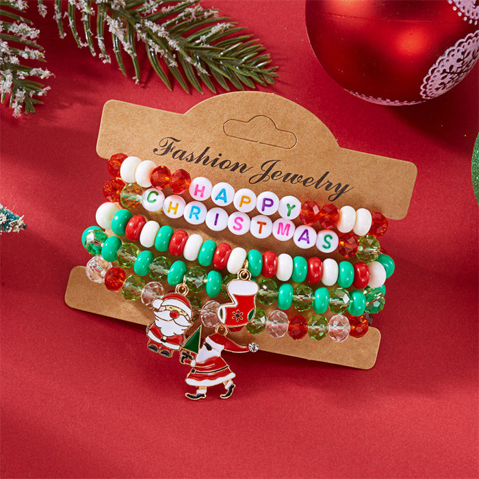 Wholesale Christmas Bracelet Rice Bead Polymer Clay Multi-layer Bracelet Cartoon  Bell Christmas Party
