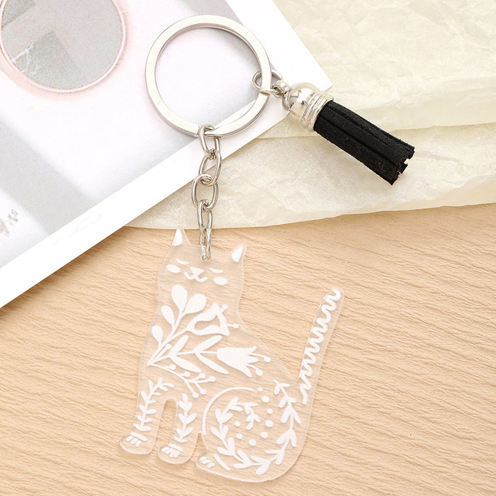 Wholesale Kitten Transparent Acrylic Tassel Pendant Keychain JDC-KC-RongRui043