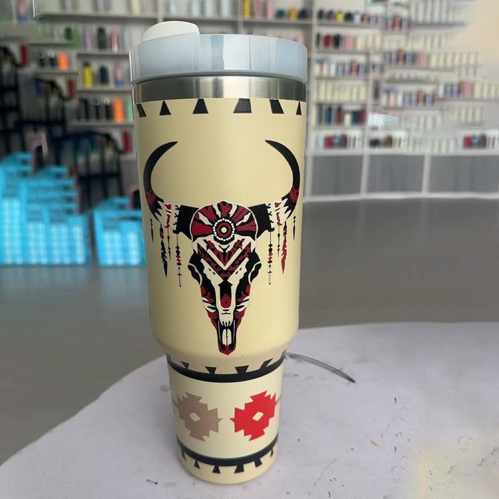 Wholesale Bull Head Print 40oz ice bullies cup Stainless Steel Car Cup with Handle
