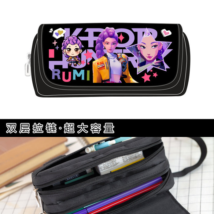 Wholesale PU Purple K Pop Anime Style Pencil Case For Students