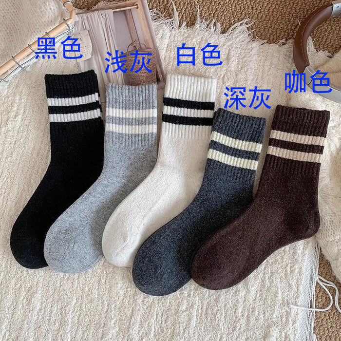 Wholesale Socks for warmth and thickening, mid leg socks with double bars and looped socks, fashionable and versatile, mid leg socks