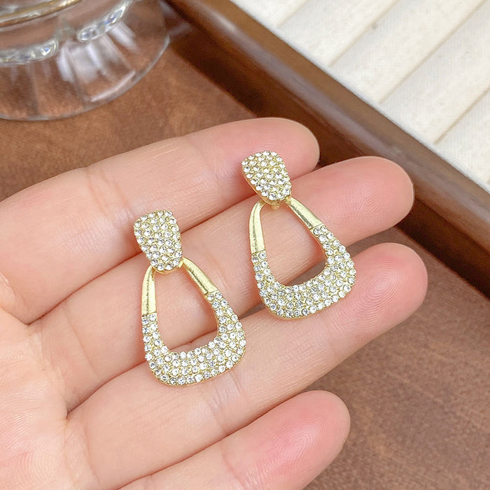 Wholesale Silver needle full diamond geometric earrings, niche design, high-end luxury earrings, wholesale
