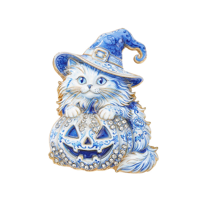 Wholesale  Witch Cat Brooch Two Tone Rhinestone Pin Party Jewelry Accessory For Resale