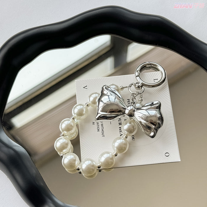 Wholesale Artificial Pearl Beaded Bow Pendant Car Keychain Bag Hanging Decoration