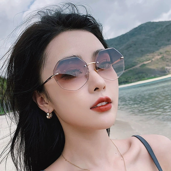 Wholesale Multilateral frameless cut edge sunglasses, retro sunglasses, personalized trend