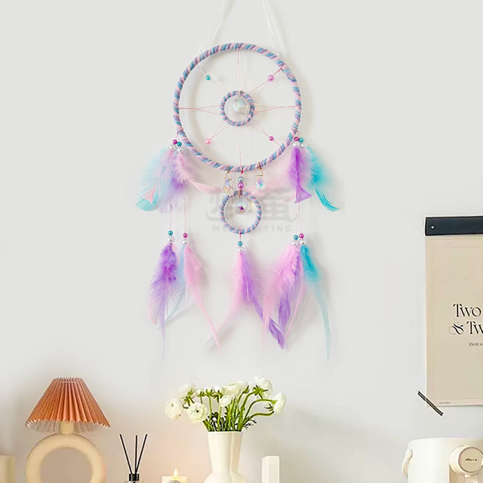 Wholesale Bohemian Dreamcatcher Wind Chime with Colorful Feathers Handmade Stainless Iron Decorative Accent MOQ≥2
