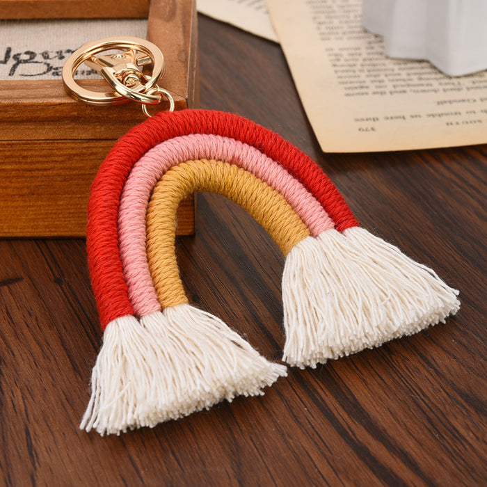 Wholesale New square tassel rainbow keychain hand woven pendant