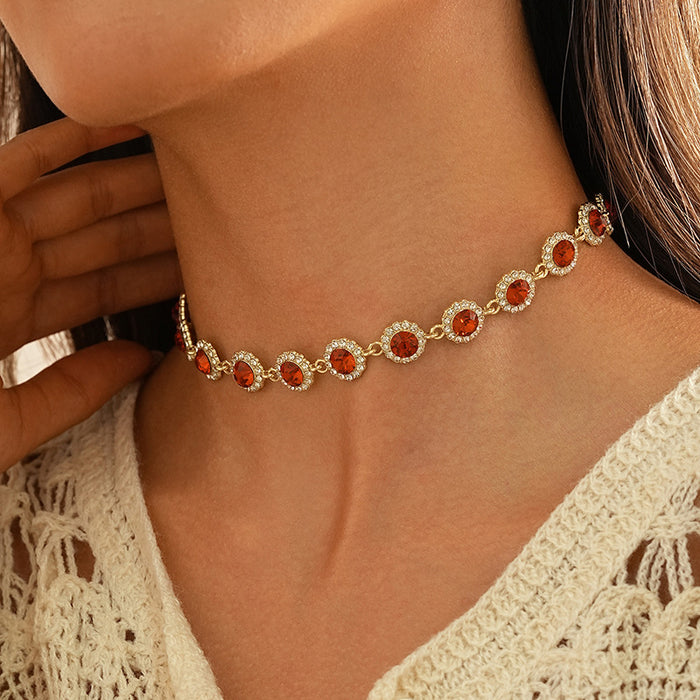 Wholesale Colorful rhinestone necklace, personalized temperament, gemstone necklace, light luxury, niche design, high-end feeling, collarbone chain