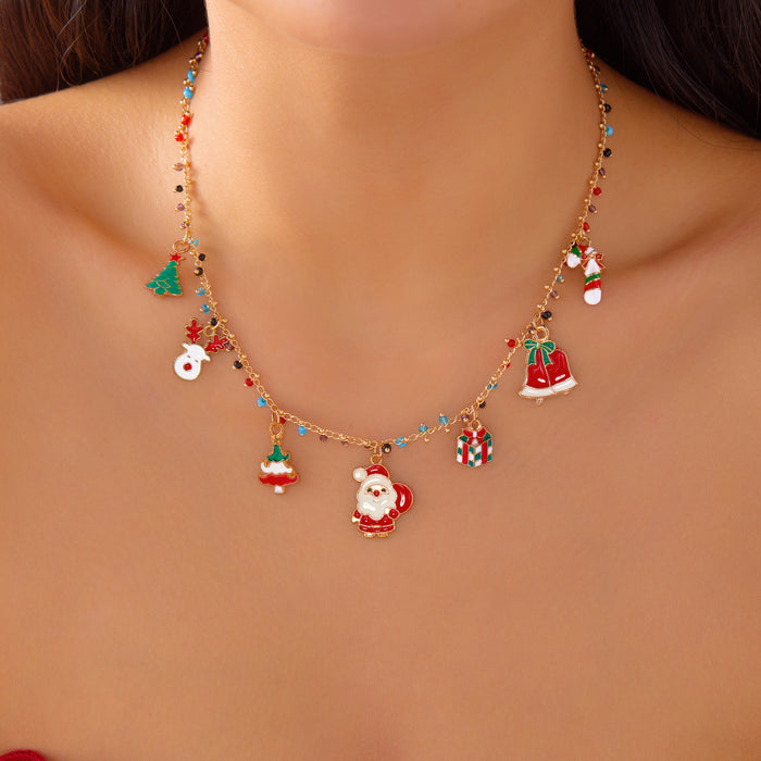 Wholesale Christmas Santa Snowman Pendant Necklace Travel Souvenir Jewelry Accessory Gift
